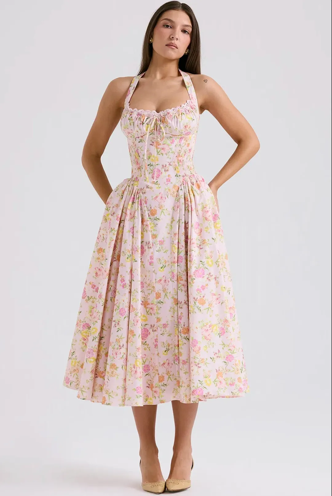 House of CB Adabella Halter Midi Sundress Meadow Print Size L / AU 14 for rent on The Volte - main image