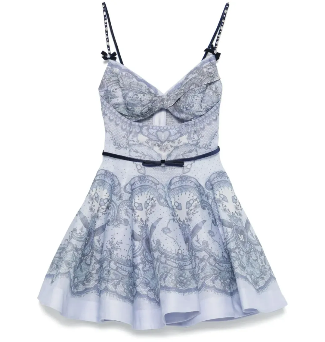 Zimmermann Crush Twist Front Dress in Blue Lace Print Size 0P / AU 6  for rent on The Volte - main image