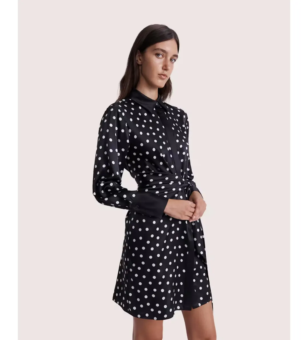 Saba Presley Silk Mini Shirt Dress Black/Ivory Size AU 10 for rent on The Volte - main image