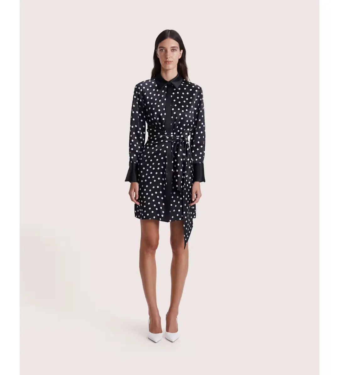 Saba Presley Silk Mini Shirt Dress Black/Ivory Size AU 10 for rent on The Volte - main image