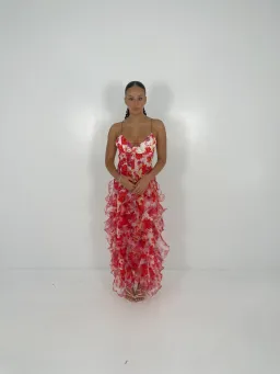 Menti Red Iris Floral Midi Dress Size 6 for rent on The Volte - image 1