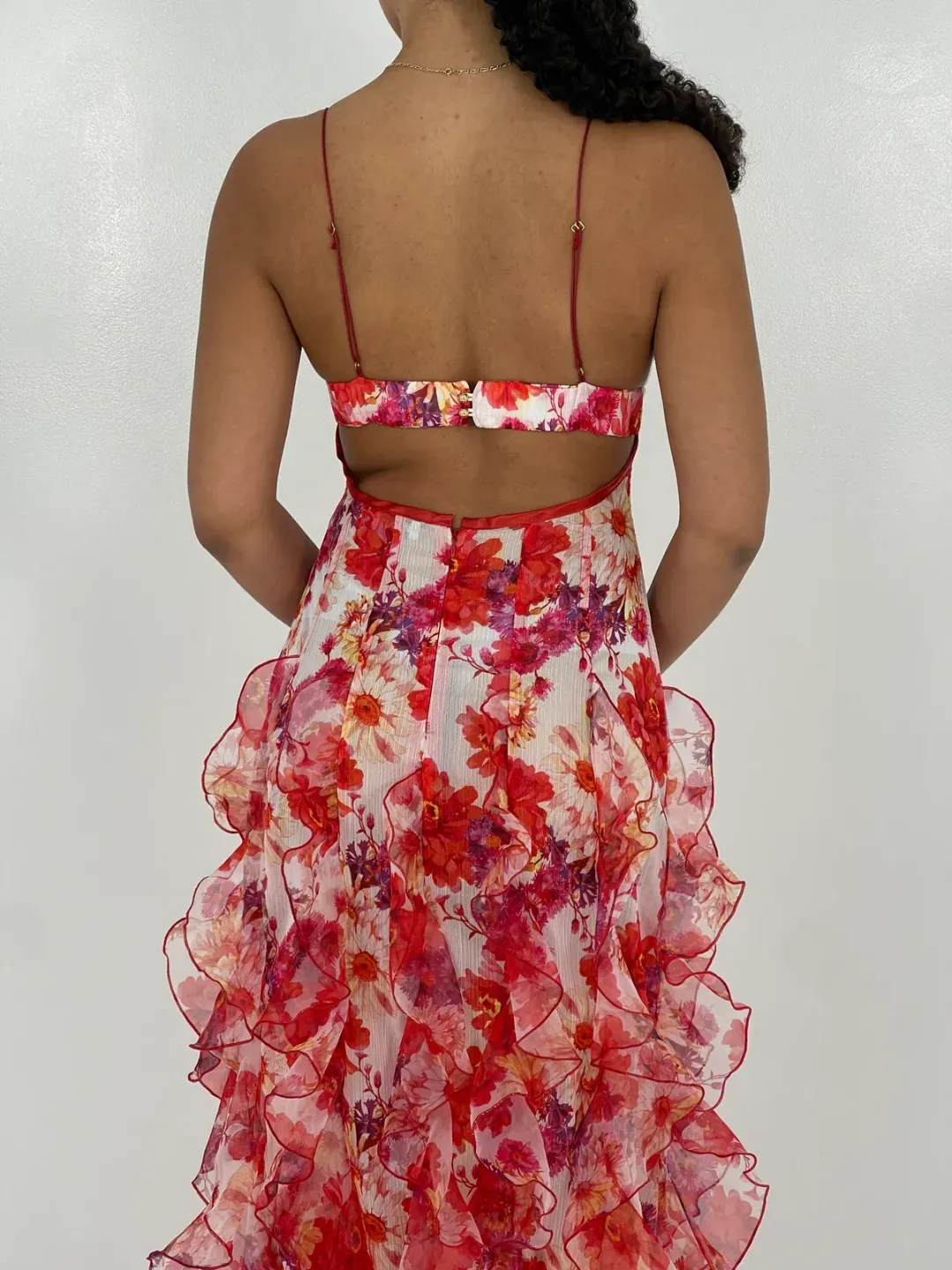 Menti Red Iris Floral Midi Dress Size 8 for rent on The Volte - main image