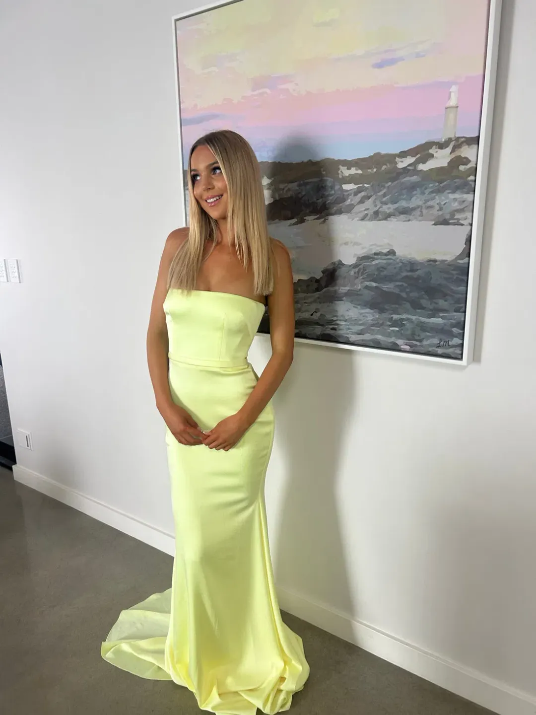 Alex Perry Cassidy Strapless Gown Lime Size 6 for rent on The Volte - main image