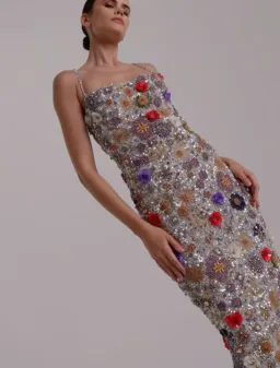 Rachel Gilbert Francesca Gown Silver Multi Size 0 / AU 6 for rent on The Volte - image 1