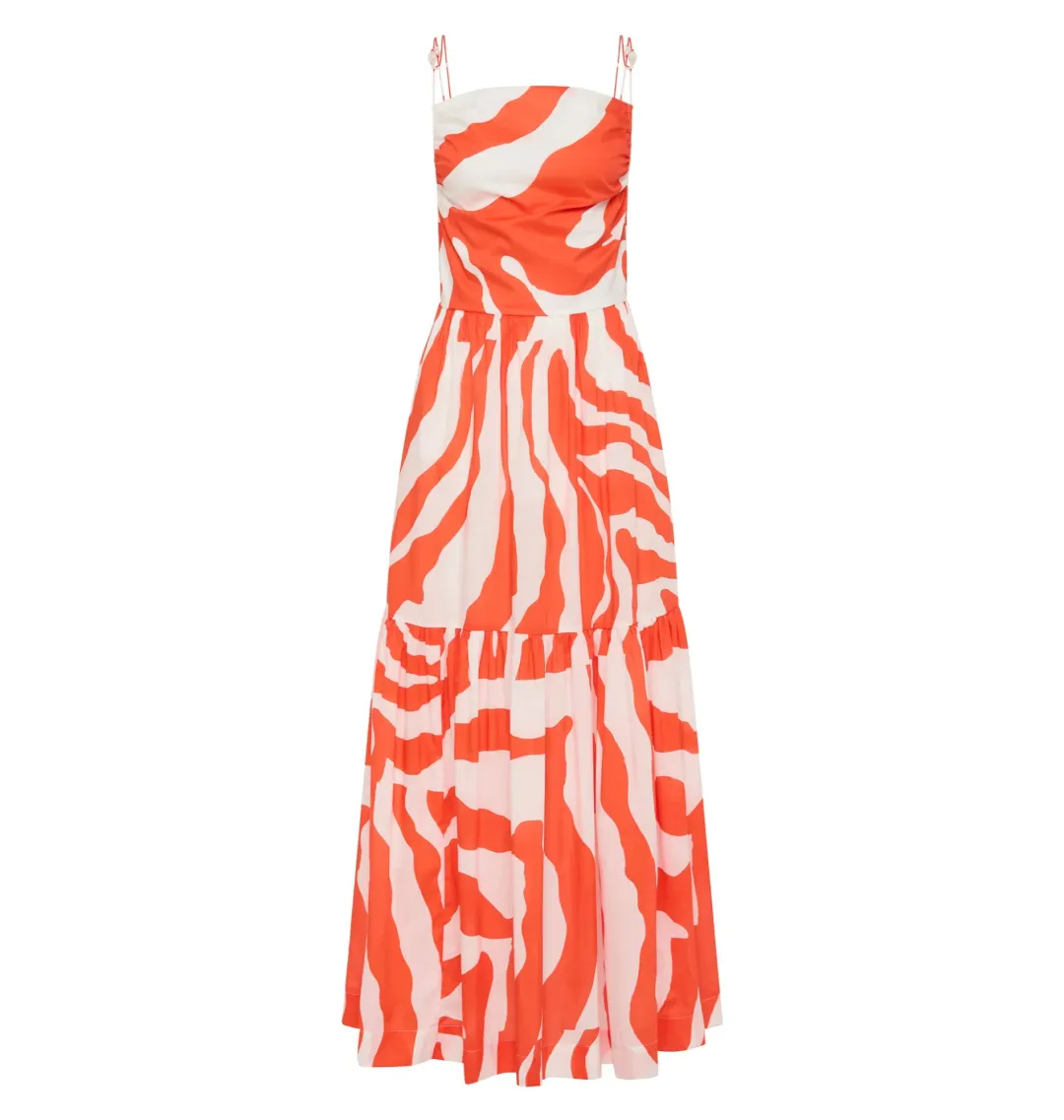 Aje Marley Tiered Maxi Dress in Coral Zebra Size AU 6 for rent on The Volte - main image