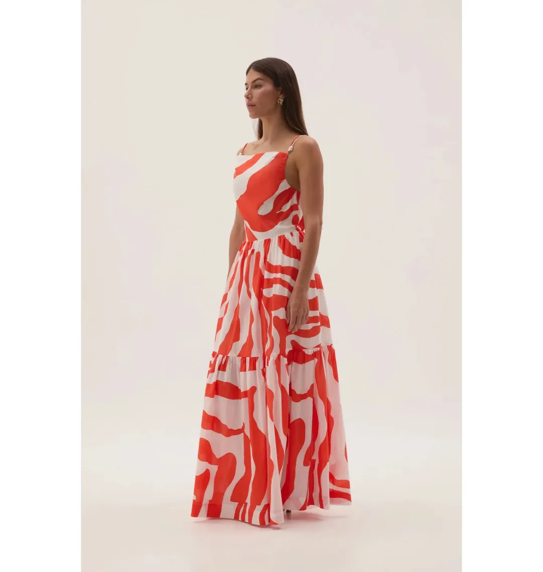 Aje Marley Tiered Maxi Dress in Coral Zebra Size AU 6 for rent on The Volte - main image