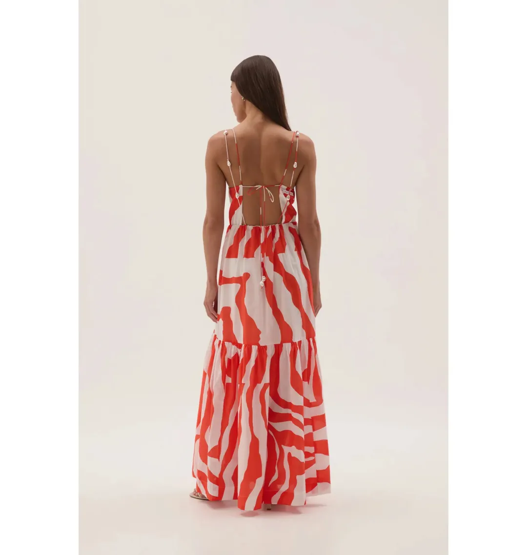 Aje Marley Tiered Maxi Dress in Coral Zebra Size AU 6 for rent on The Volte - main image
