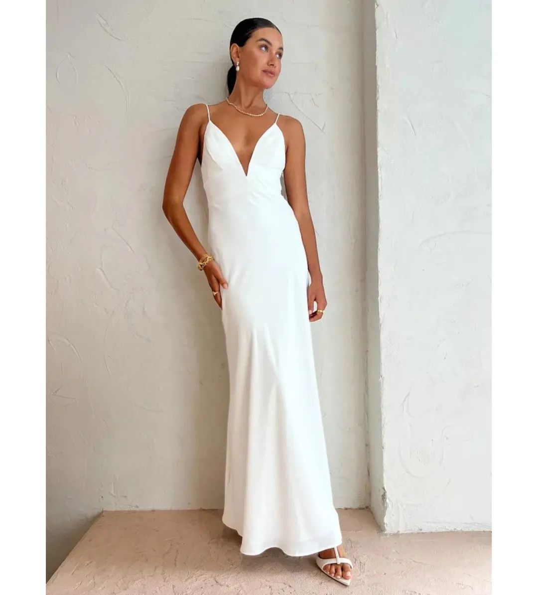 By Johnny Soraya V Front Maxi Dress Ivory White Size AU 10 for rent on The Volte - main image