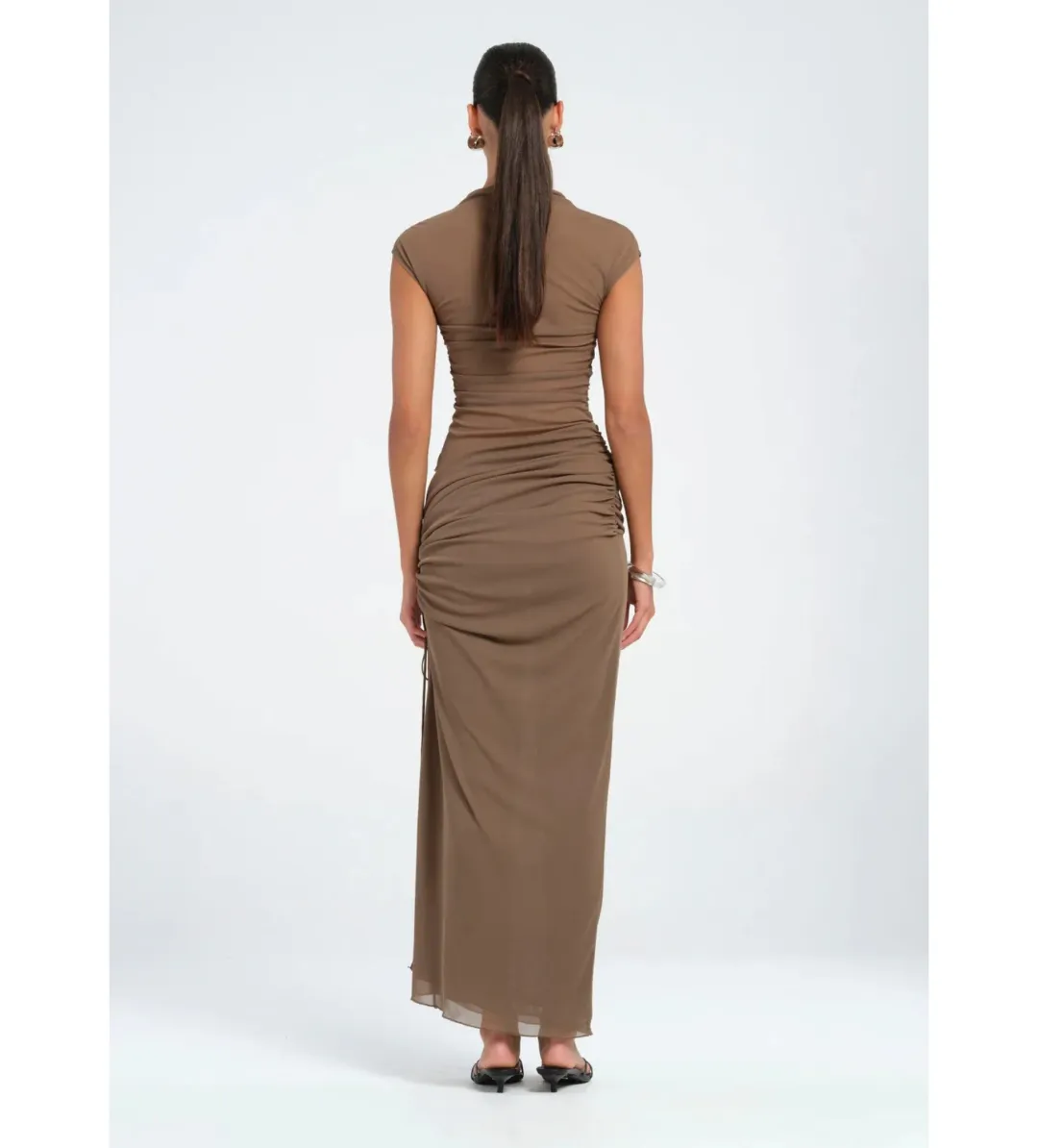 Benni Milo Mesh Maxi Dress Mushroom Size AU 12  for rent on The Volte - main image