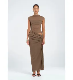Benni Milo Mesh Maxi Dress Mushroom Size AU 12  for rent on The Volte - image 1