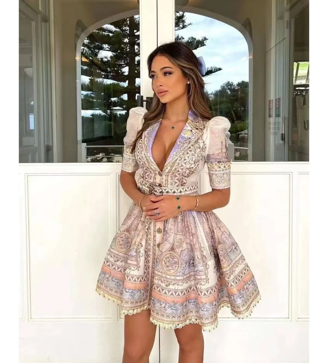 Zimmermann High Tide Mini Shirt Dress in Odyssey Print Size 2/AU 12 for rent on The Volte - main image