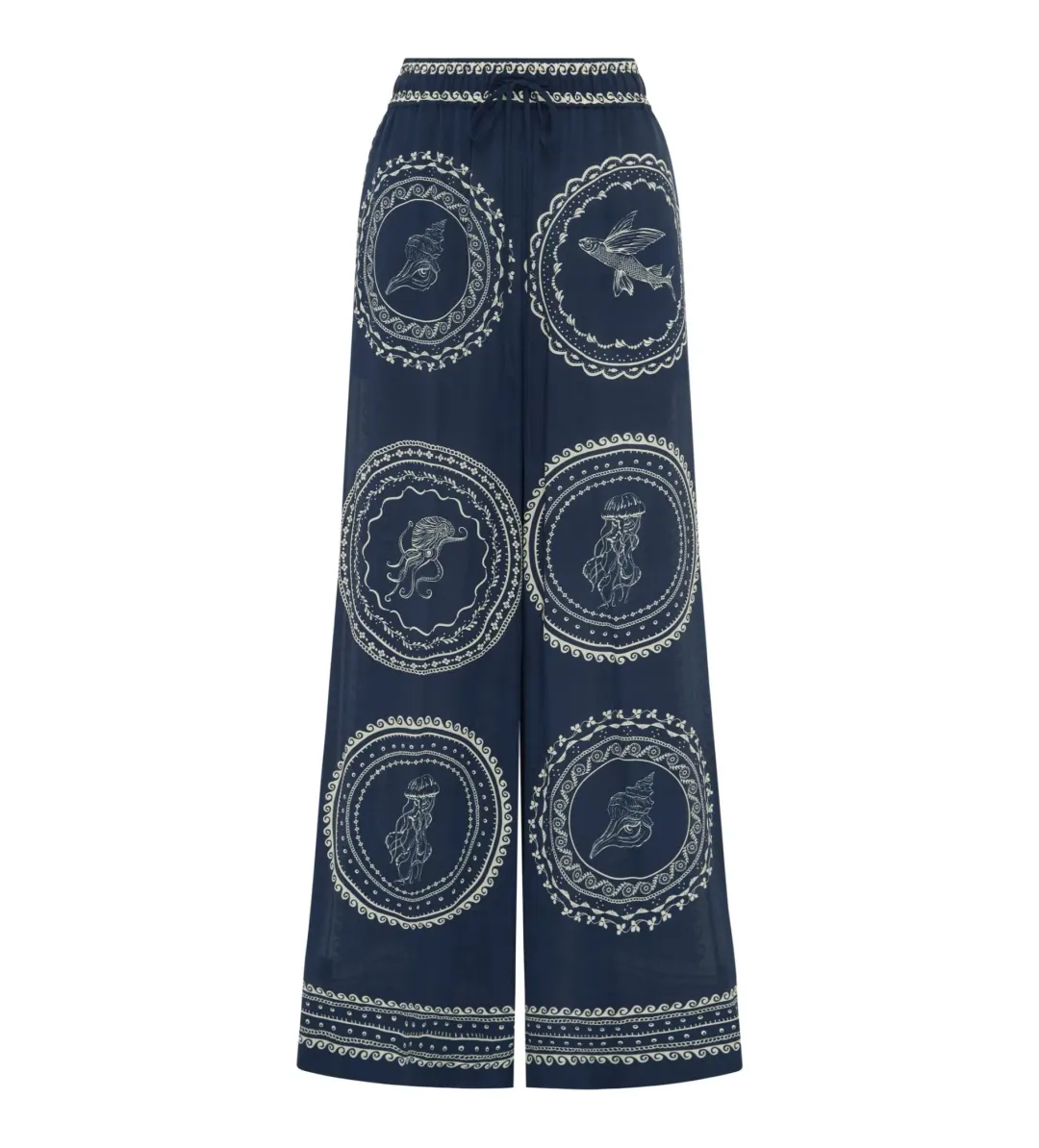 Alemais Oceane Silk Shirt and Pant Set Navy Print Size AU 8 for rent on The Volte - main image