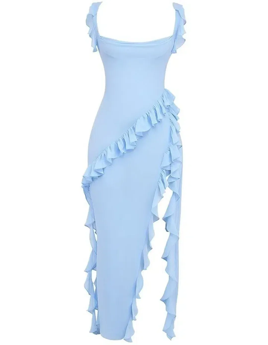 House of CB Ariela Soft Blue Ruffle Maxi Dress Blue Size L / Size AU 12 for rent on The Volte - main image