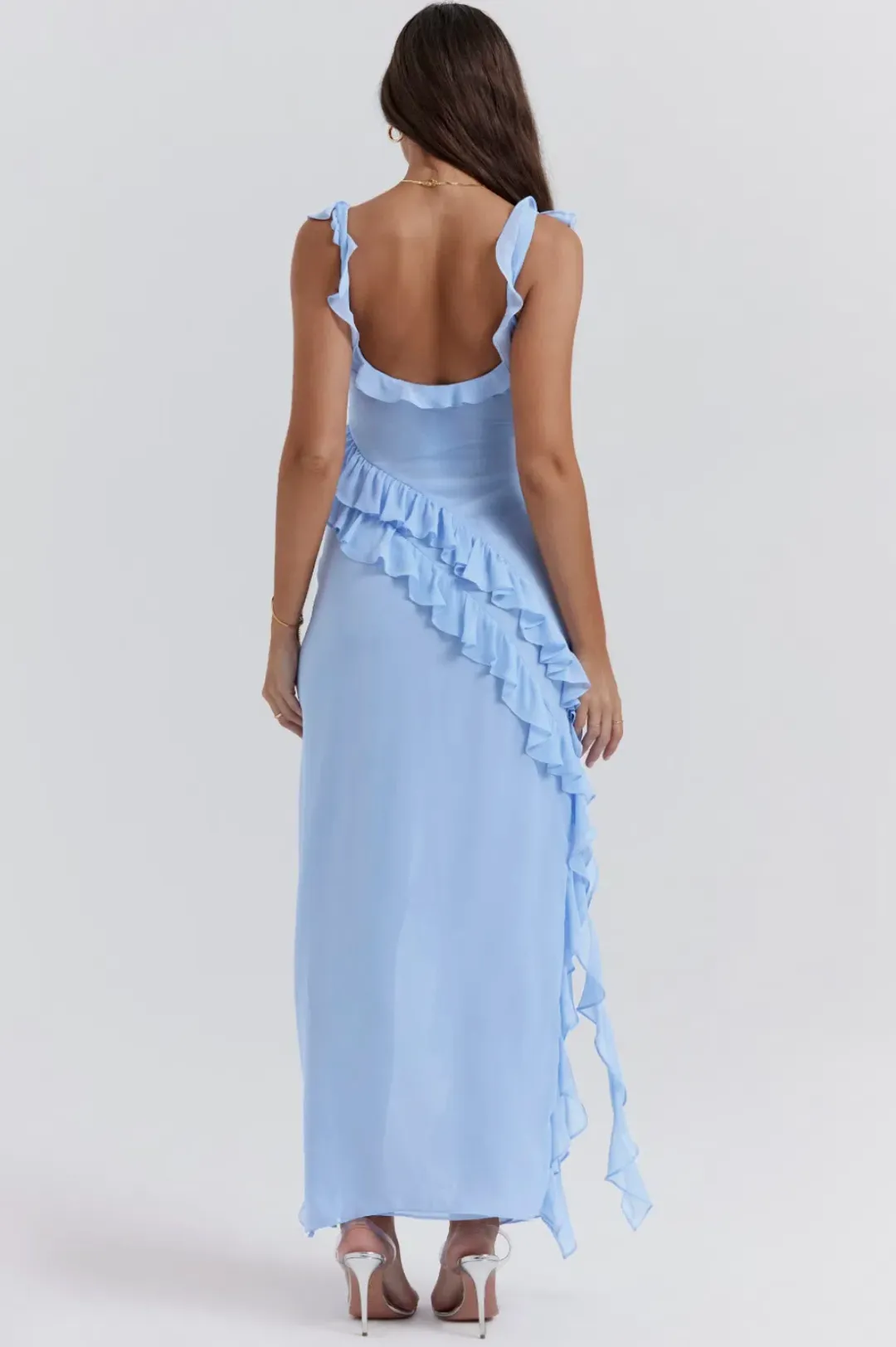 House of CB Ariela Soft Blue Ruffle Maxi Dress Blue Size L / Size AU 12 for rent on The Volte - main image