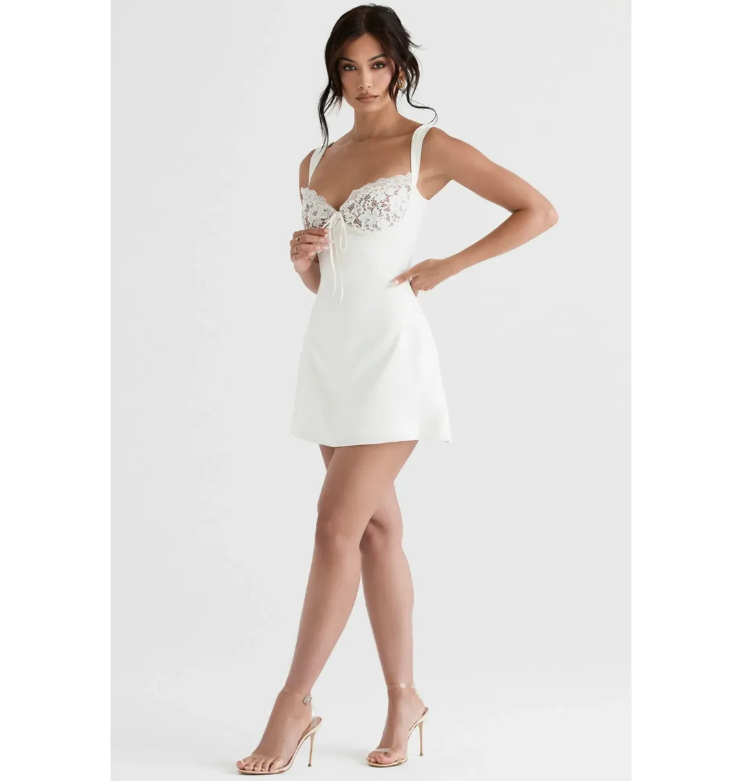 House of CB Adriana Mini Dress Ivory Size XS / AU 6  for rent on The Volte - main image