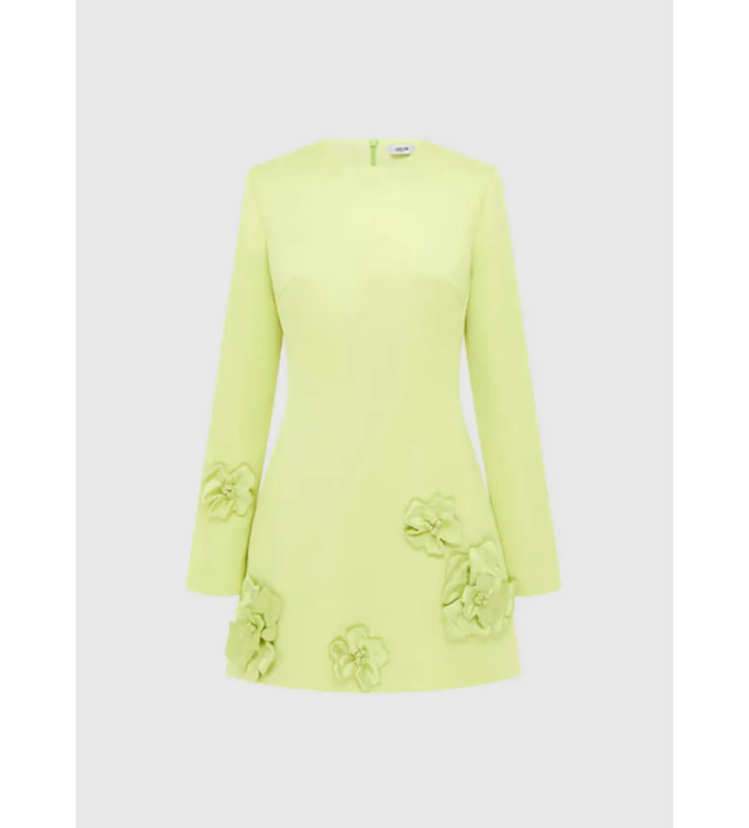 Leo Lin Aliza Long Sleeve Petal Mini Dress  Chartreuse Size 10  for rent on The Volte - main image