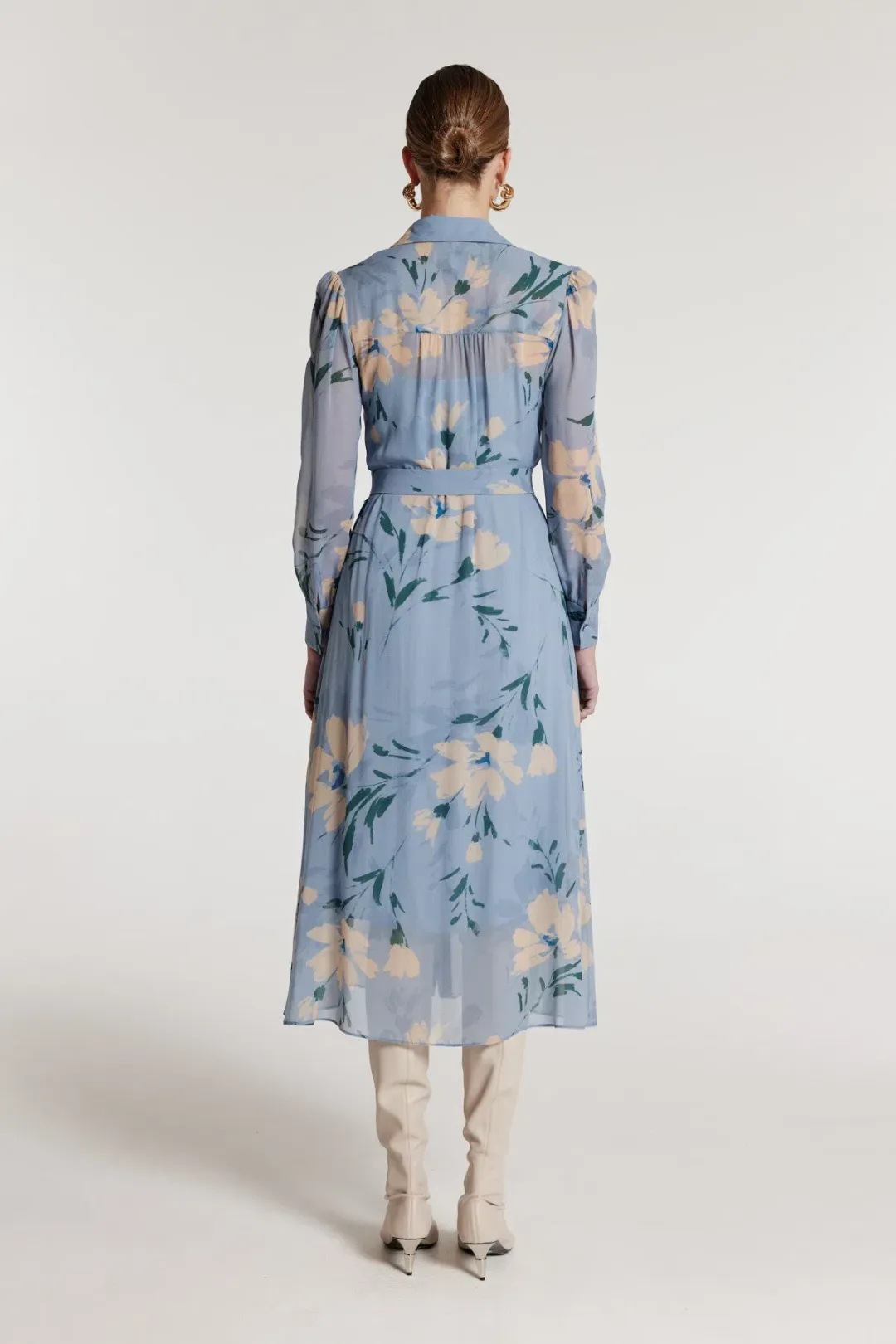 Perri Cutten Esther Silk Dress Midi Dress Blue Print  Size 8  for rent on The Volte - main image
