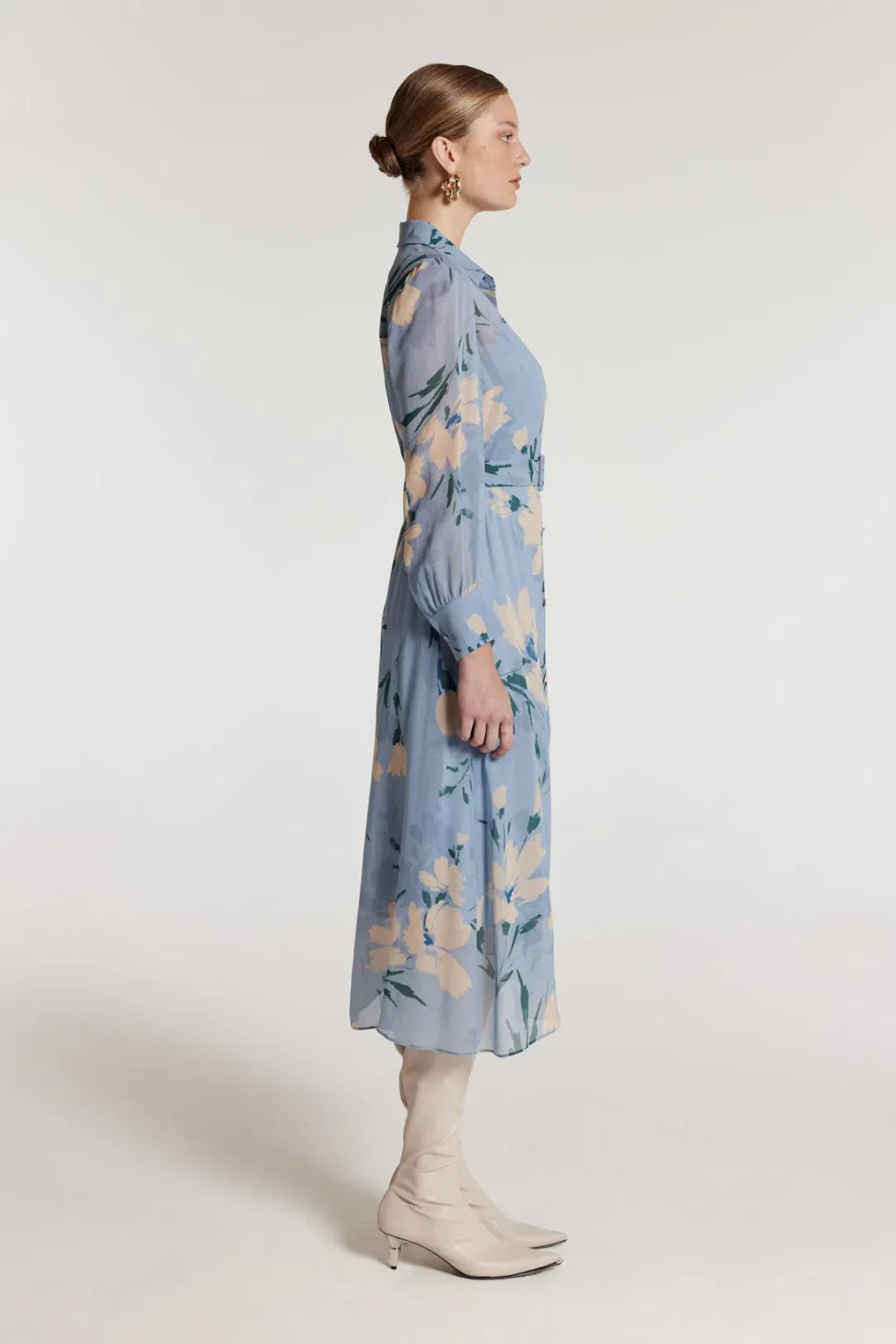 Perri Cutten Esther Silk Dress Midi Dress Blue Print  Size 8  for rent on The Volte - main image