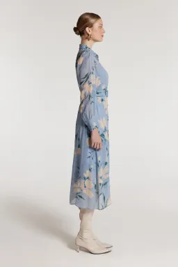 Perri Cutten Esther Silk Dress Midi Dress Blue Print  Size 8  for rent on The Volte - image 2