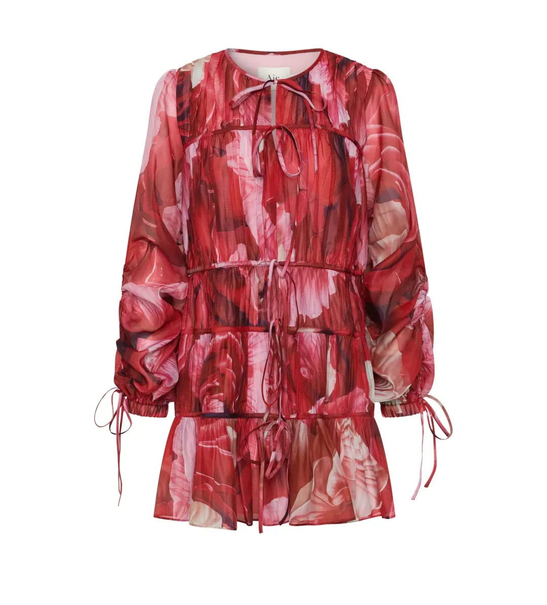 Aje Flora Mini Dress Prismatic Floral Red Size AU 16 for rent on The Volte - main image