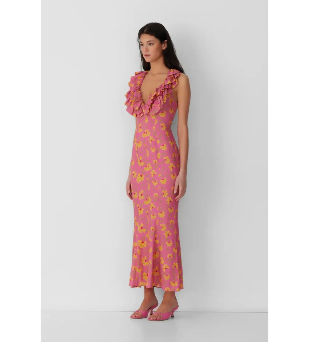 The Wolf Gang Circe Ruffle Maxi Dress Candy Floral Size AU 6 for rent on The Volte - main image