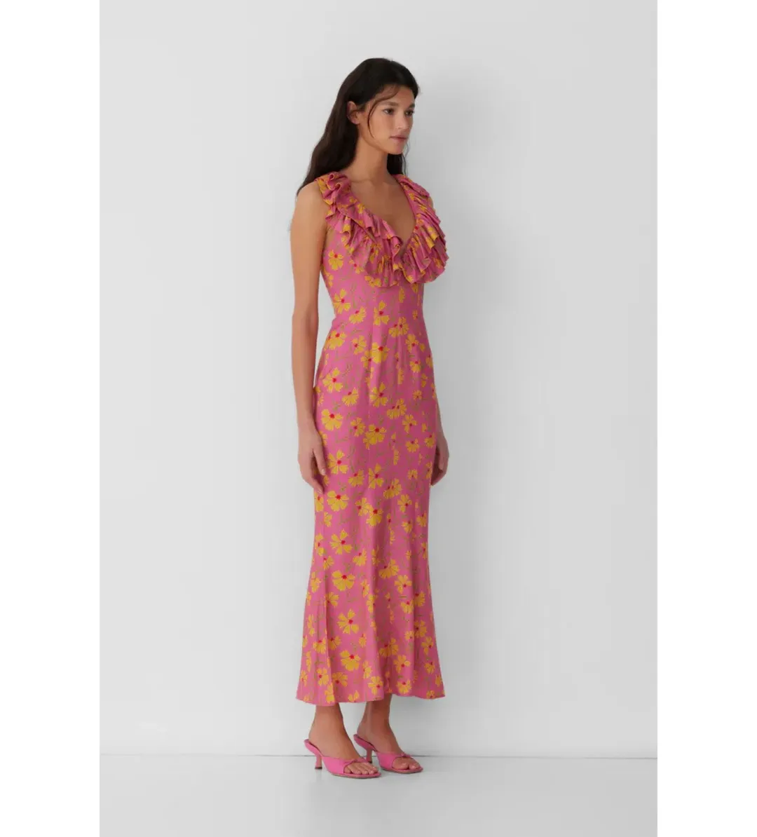 The Wolf Gang Circe Ruffle Maxi Dress Candy Floral Size AU 6 for rent on The Volte - main image