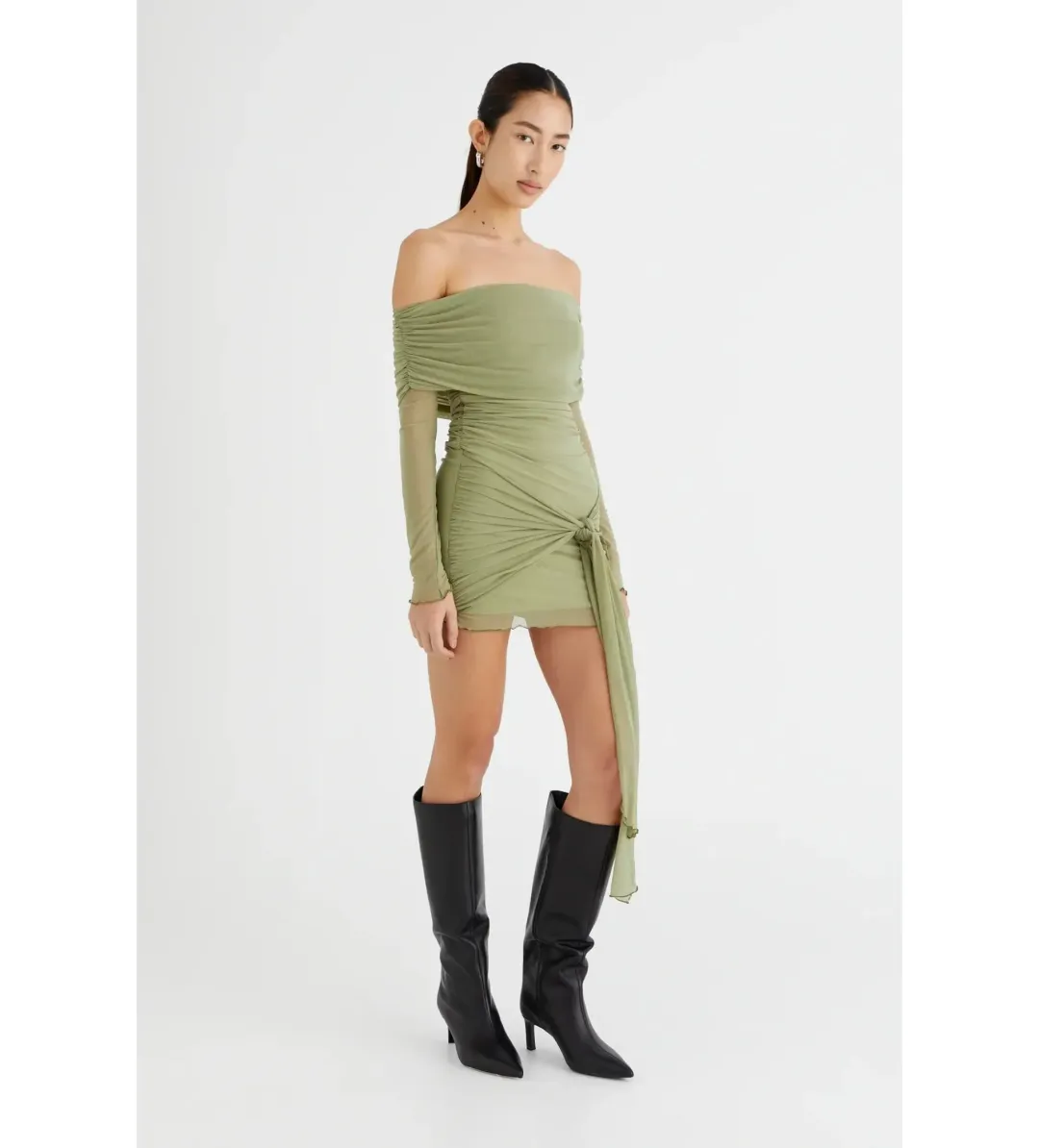 Benni  Yasmine off the shoulder mini dress in green  size AU 8 for rent on The Volte - main image
