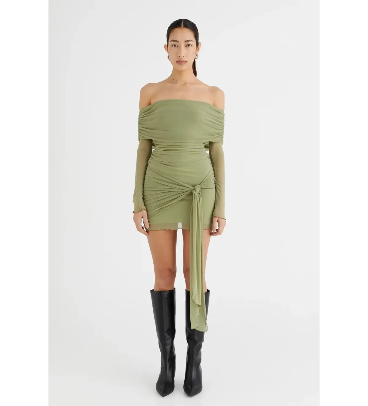 Benni  Yasmine off the shoulder mini dress in green  size AU 8 for rent on The Volte - main image