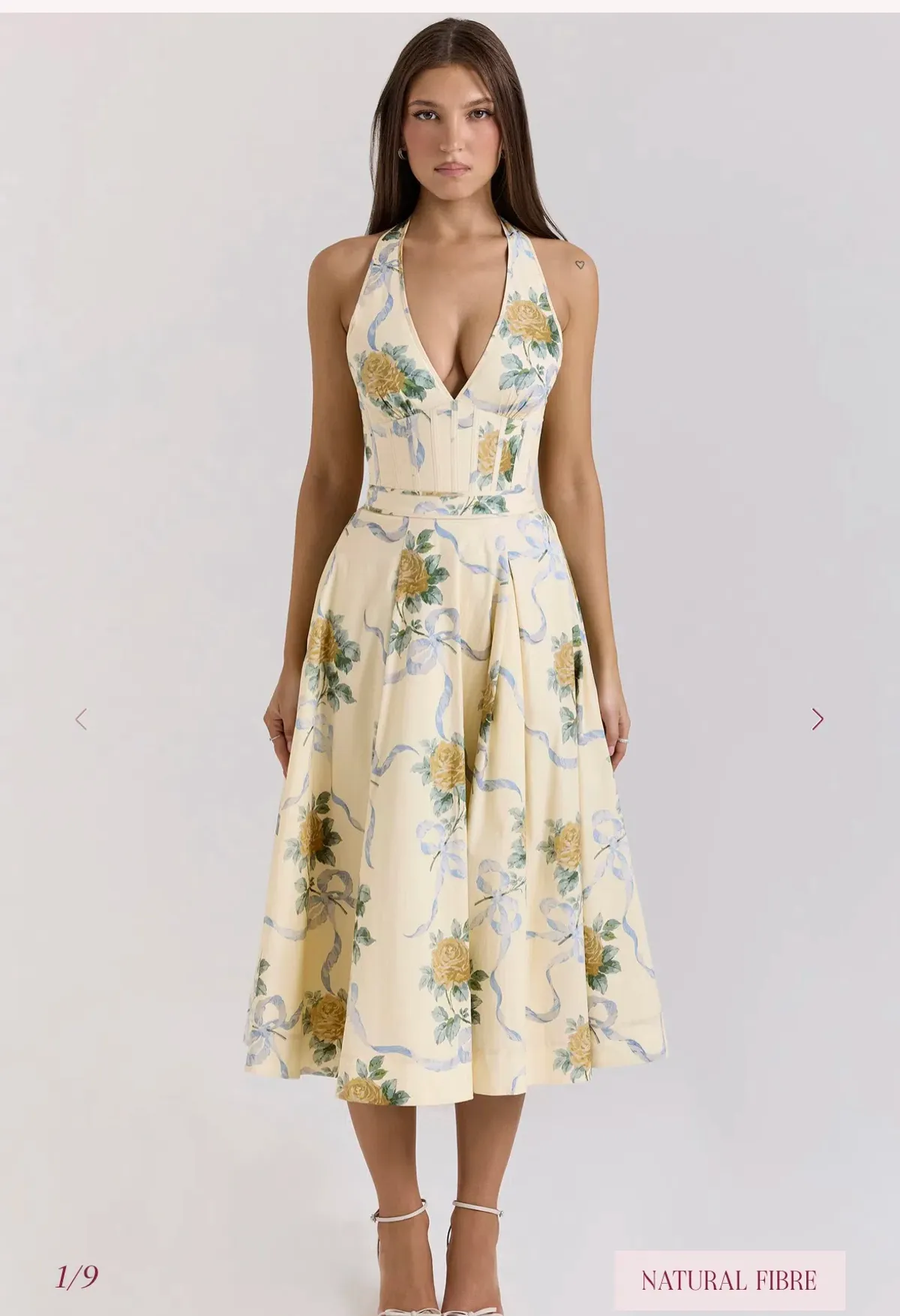 Lemon Ribbon Stretch Cotton Halter Midi Sundress for rent on The Volte - main image