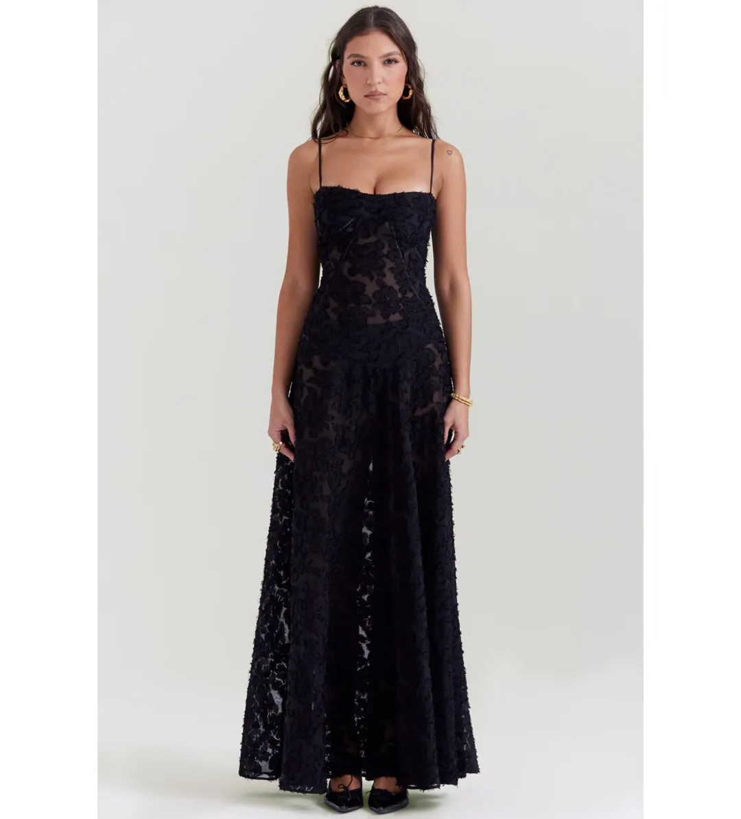 House of CB Seren Floral Lace Back Maxi Dress Black Size S/AU 8 for rent on The Volte - main image