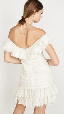 Zimmermann Super Eight Off The Shoulder Ruffled Pleated Mini Dress Ivory Size 0 / AU 8 for rent on The Volte - image 3