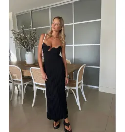 Christopher Esber Sculptured Pleated Rib Maxi Dress Black Size XS / AU 6 for rent on The Volte - image 1