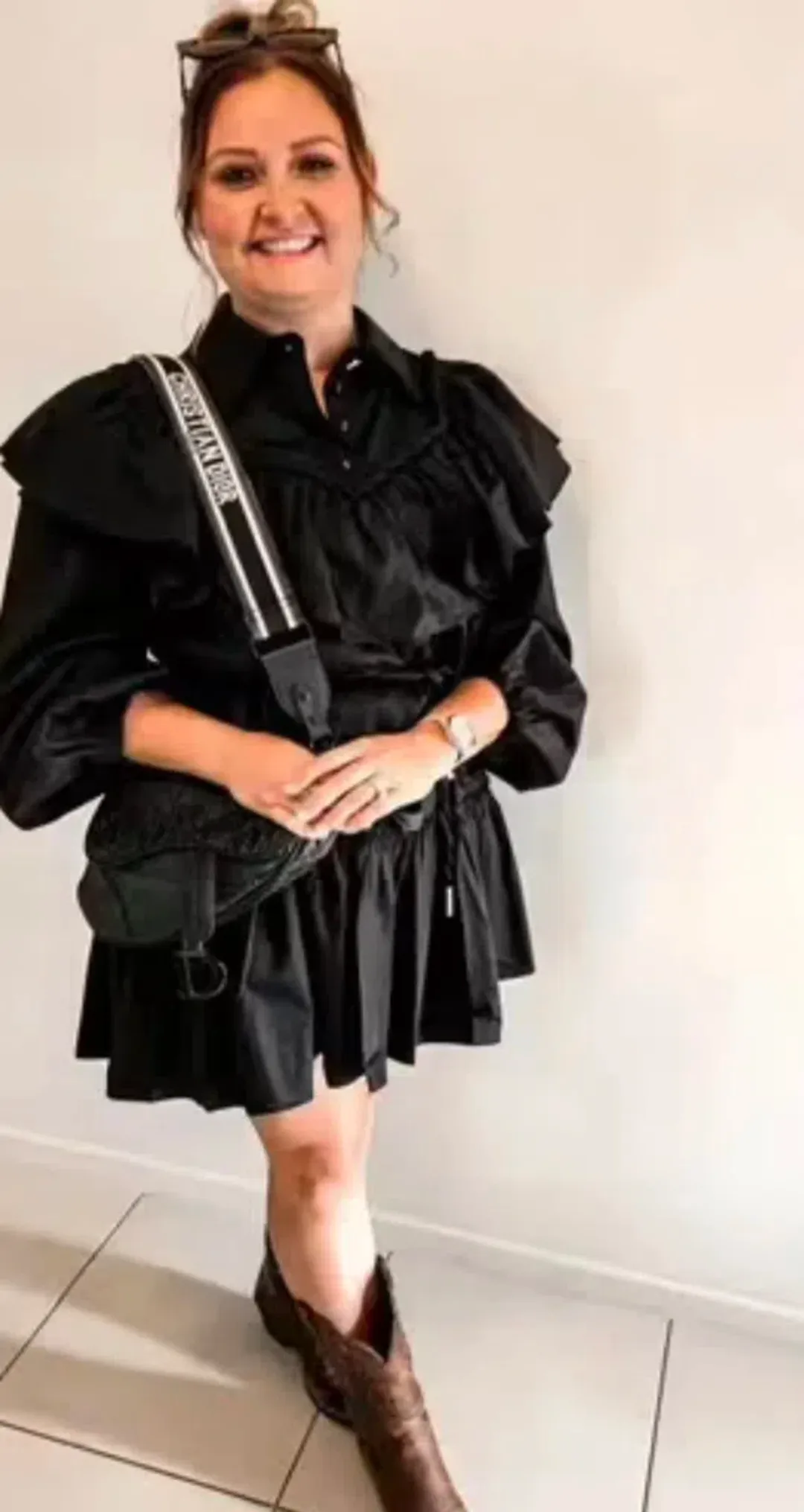 Aje Dahlia Flounce Long Sleeve Mini Dress in Black Size 12 for rent on The Volte - main image