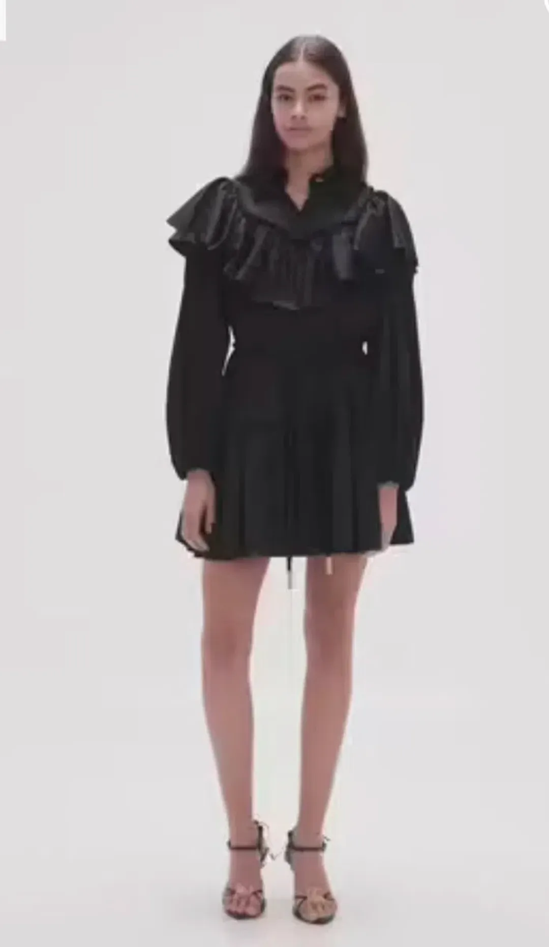 Aje Dahlia Flounce Long Sleeve Mini Dress in Black Size 12 for rent on The Volte - main image
