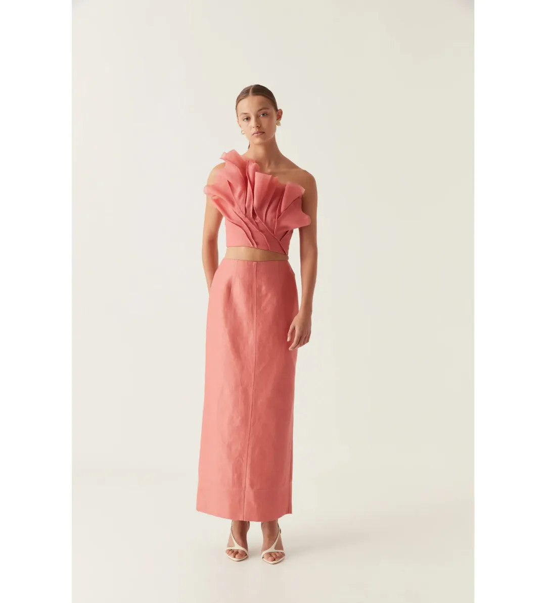 Aje Flame Crop Top And Mary Column Maxi Set  Guava Pink Size 8  for rent on The Volte - main image