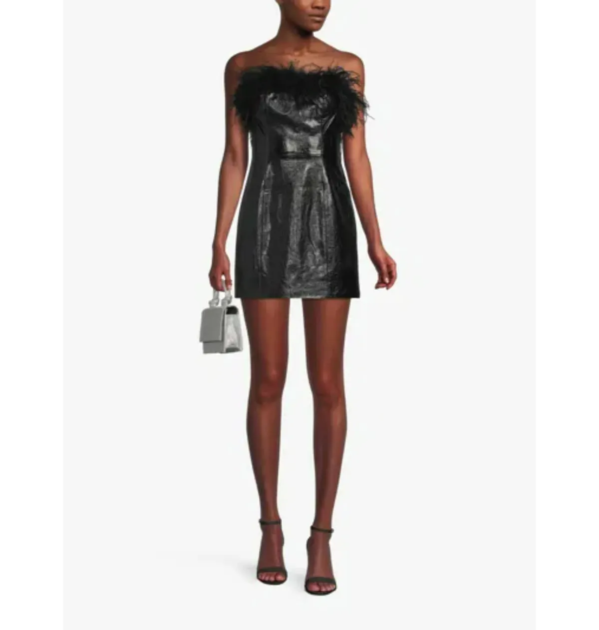 Kitri Poppy Vinyl and Feather Mini Dress Black Size AU 6 for rent on The Volte - main image