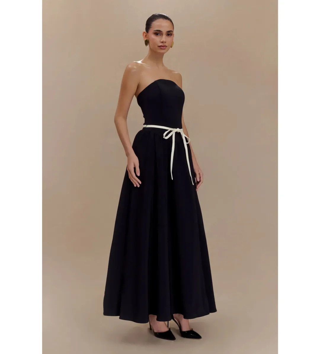 MESHKI Penny Strapless Contrast Midi Dress Black & White Size M/AU 10 for rent on The Volte - main image