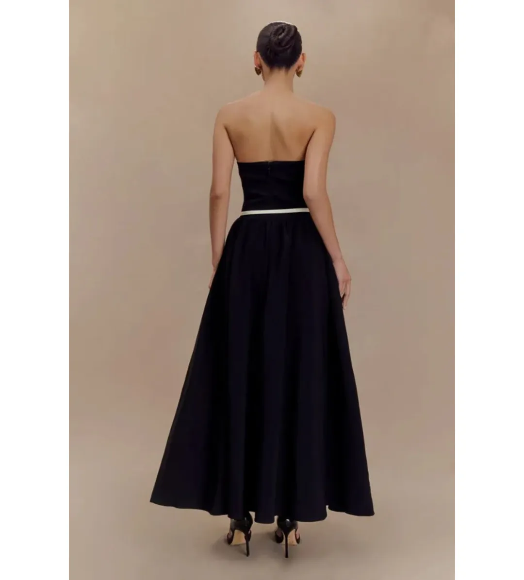 MESHKI Penny Strapless Contrast Midi Dress Black & White Size M/AU 10 for rent on The Volte - main image
