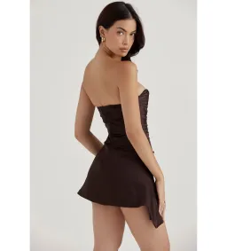 House of CB Jasmine Draped Strapless Corset Mini Dress Chocolate Size S/AU 8 for rent on The Volte - image 3