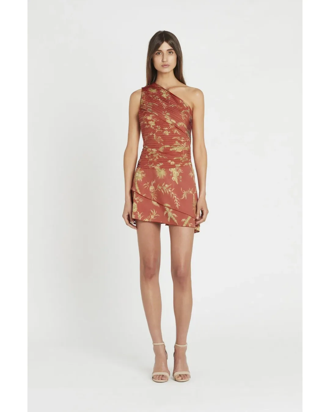 Sir The Label Florentine One Shoulder Pleated Mini Dress Maroon Size AU 6  for rent on The Volte - main image