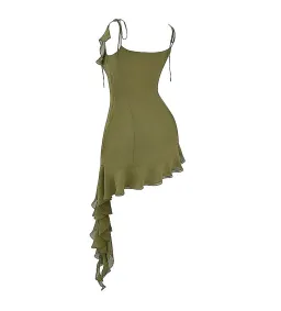 House of CB Marcia Ruffle Mini Dress Olive Size S/AU 8 for rent on The Volte - image 6