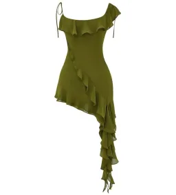 House Of Cb Marcia Ruffle Mini Dress Olive Size M /Au 10  for rent on The Volte - image 2