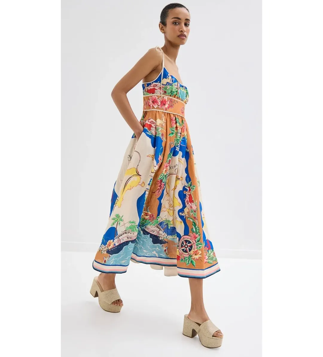 Zimmermann Alight Picnic Midi Dress Nautical Map Size 4 / AU 16 for rent on The Volte - main image