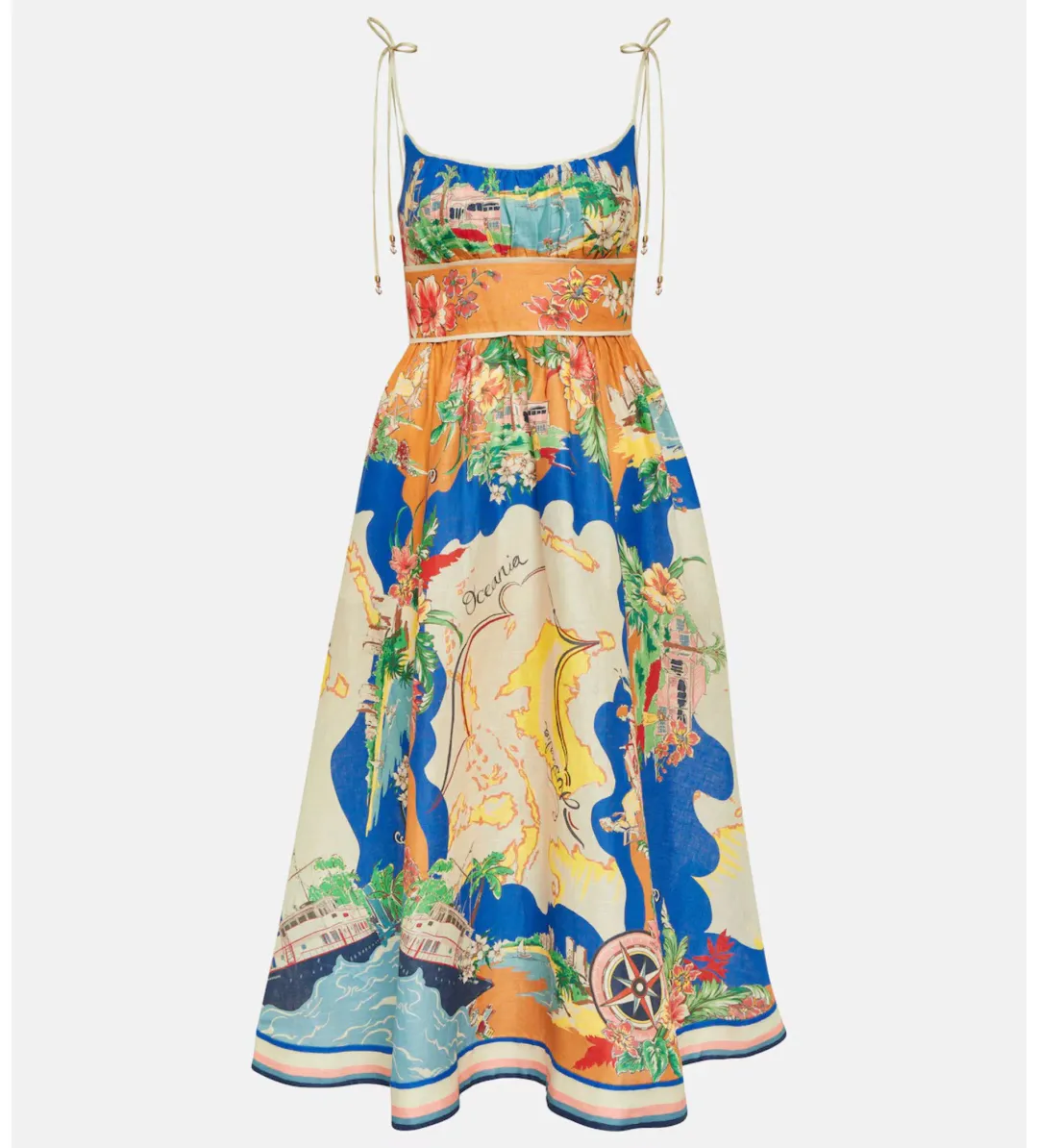 Zimmermann Alight Picnic Midi Dress Nautical Map Size 4 / AU 16 for rent on The Volte - main image