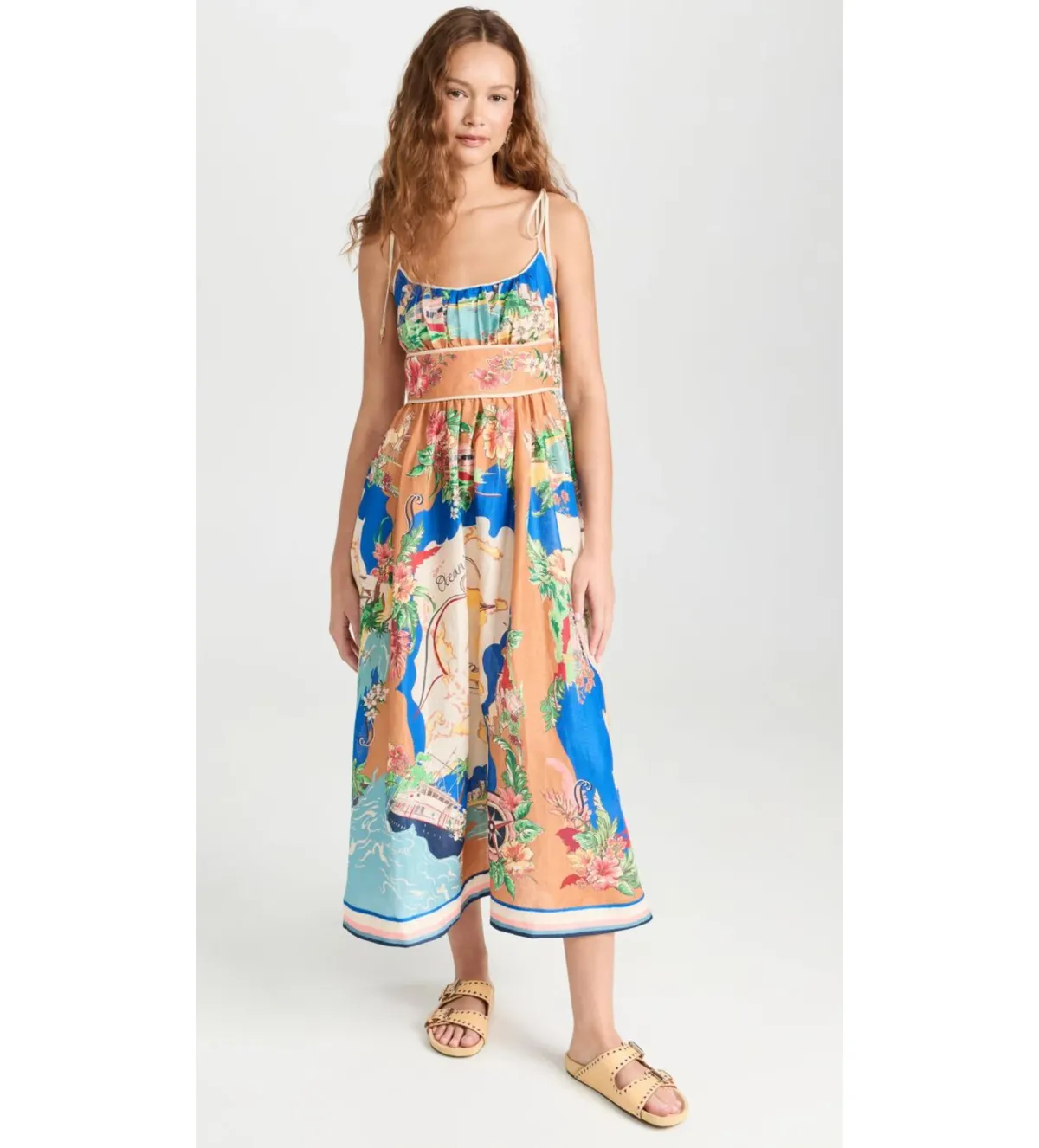 Zimmermann Alight Picnic Midi Dress Nautical Map Size 4 / AU 16 for rent on The Volte - main image