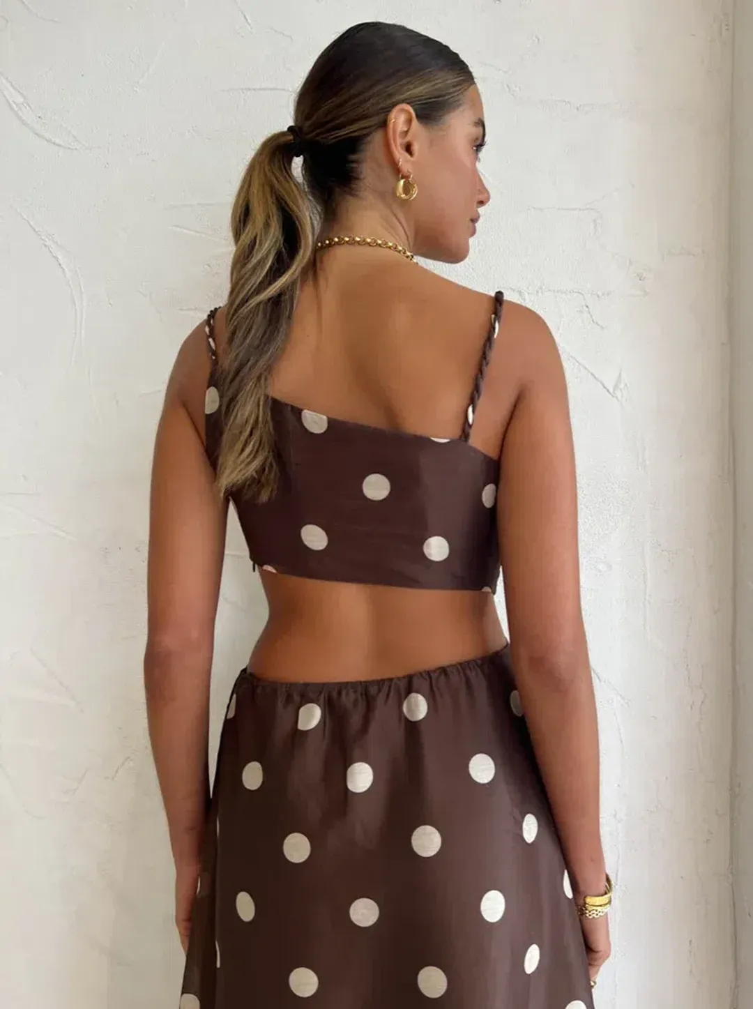 Sir The Label Vivi Asymmetrical Cut Out Dress in Marlon Polka Dot Size 0/ AU 6 for rent on The Volte - main image
