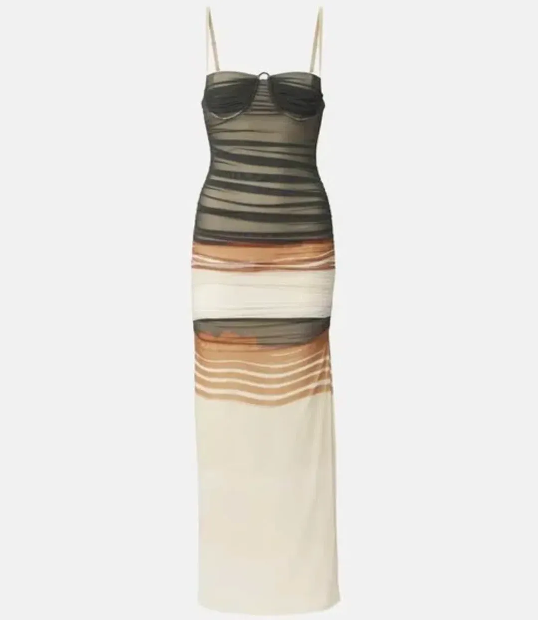 SIR The Label Breeze Striped Ruched Mesh Midi Dress Multi Size 1 / AU 8 for rent on The Volte - main image