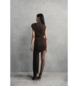 De La Vali Ravenna Draped Jersey Mini Dress in Chocolate Brown AU 6 for rent on The Volte - image 3