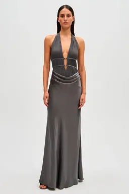 MISHA Celine Satin Maxi Dress Pewter Size 6 for rent on The Volte - image 2