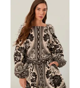Farm Rio Flower Leopards Long Sleeve Blouse in Off-White Size L/Au 16  for rent on The Volte - image 2